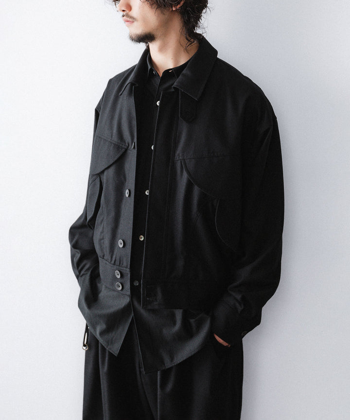 【ANTHEM A】WOOL CASHMERE POPLIN MELTON POCKET BLOUSON - BLACK