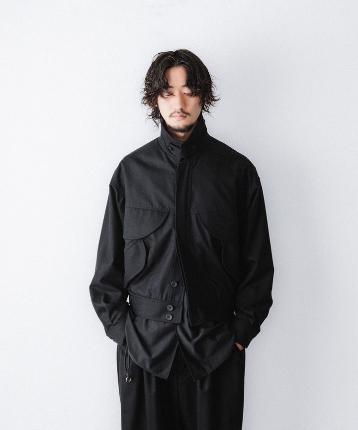 【ANTHEM A】WOOL CASHMERE POPLIN MELTON POCKET BLOUSON - BLACK