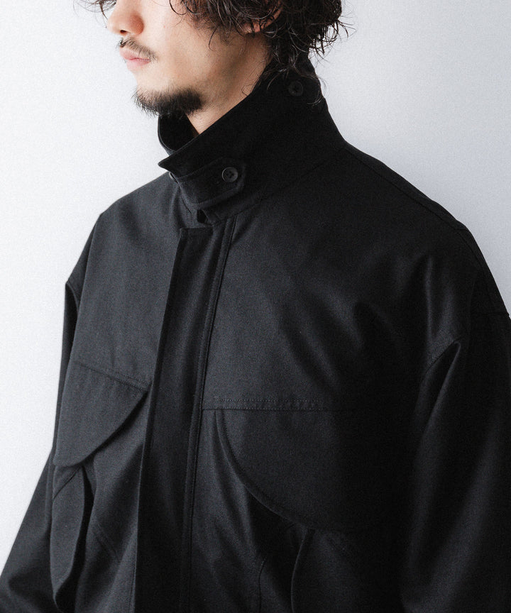 【ANTHEM A】WOOL CASHMERE POPLIN MELTON POCKET BLOUSON - BLACK