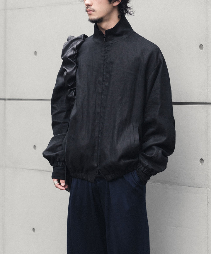 【ssstein】 LIGHT LINEN SHIRRED LIGHT ZIP JACKET - BLACK