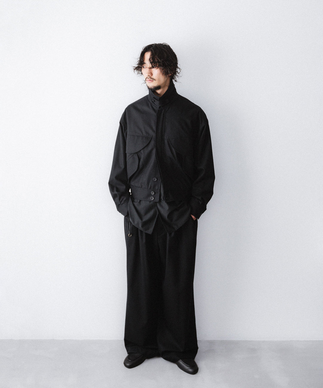 【ANTHEM A】WOOL CASHMERE POPLIN MELTON POCKET BLOUSON - BLACK