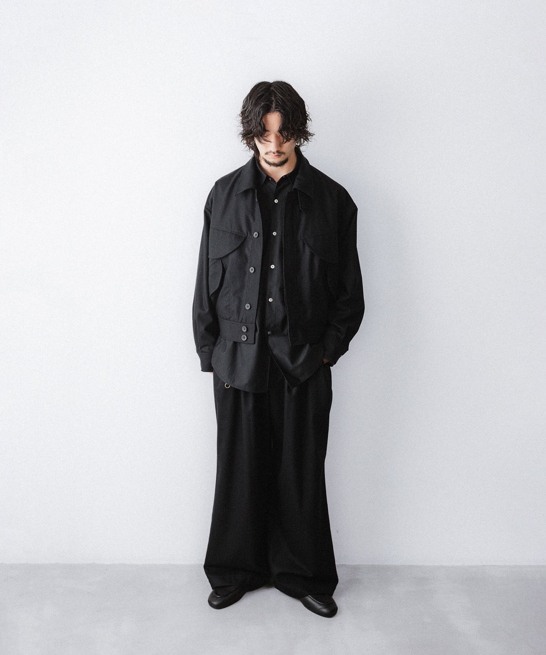 【ANTHEM A】WOOL CASHMERE POPLIN MELTON POCKET BLOUSON - BLACK