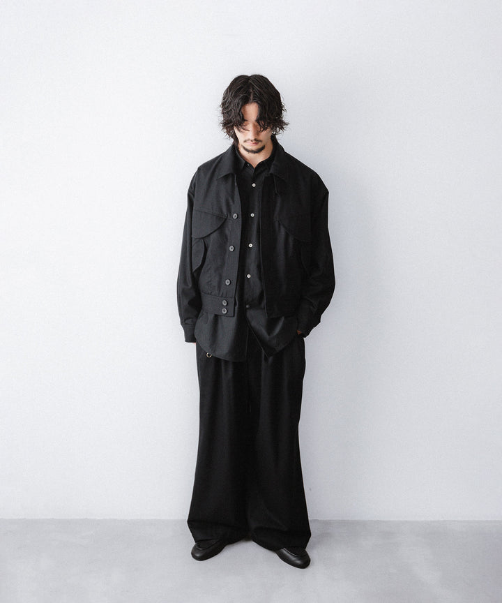 【ANTHEM A】WOOL CASHMERE POPLIN MELTON POCKET BLOUSON - BLACK