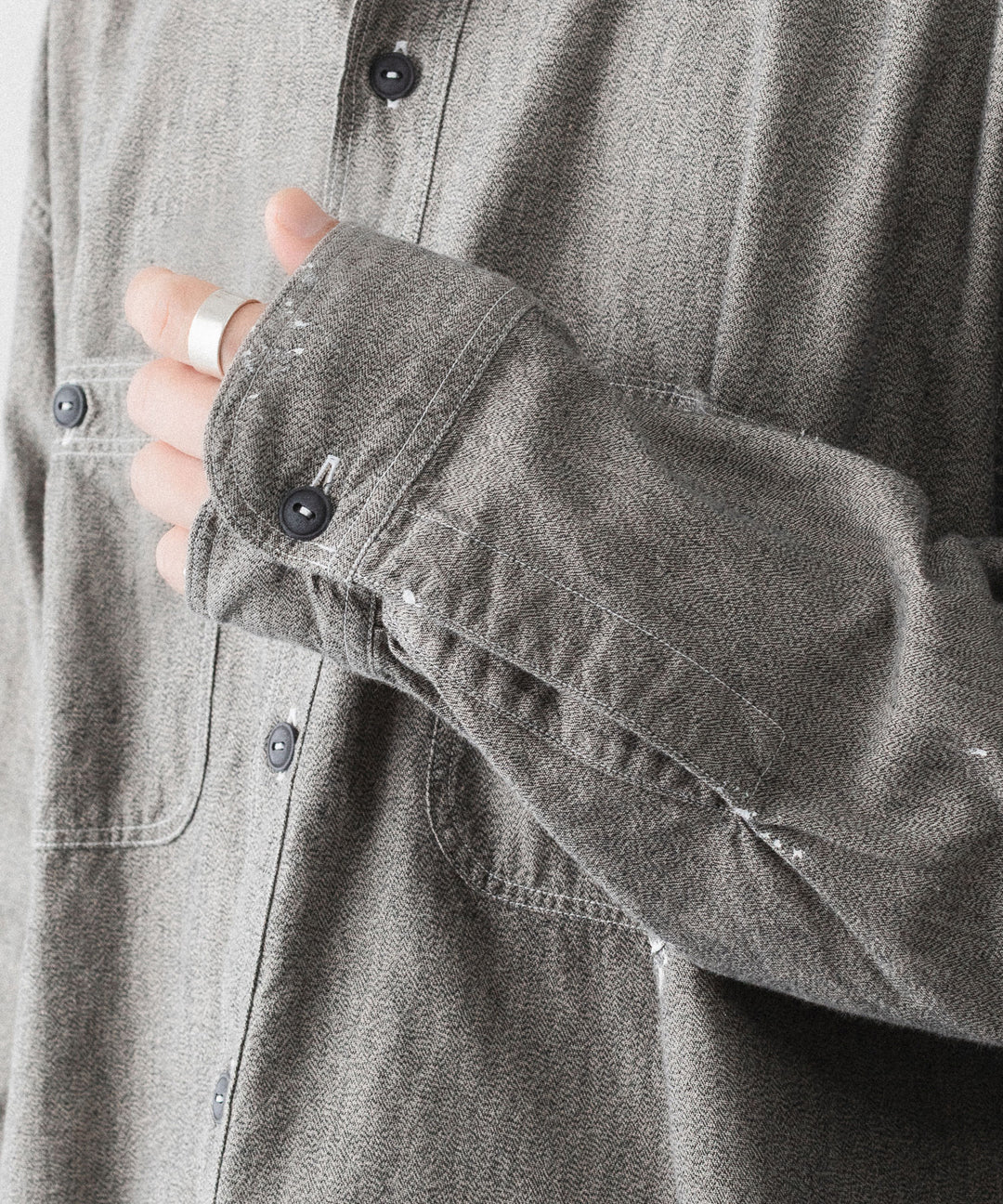 INTÉRIM - インテリムのMILK PAINT VINTAGE WASH BLACK SHUTTLE CHAMBRAY HYPER BIG US NAVY WORK SHIRT TYPE2のGRAY公式通販サイトsession福岡セレクトショップ