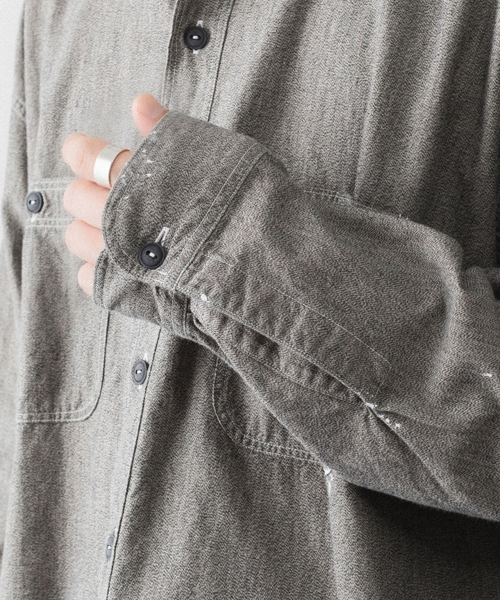 INTÉRIM - インテリムのMILK PAINT VINTAGE WASH BLACK SHUTTLE CHAMBRAY HYPER BIG US NAVY WORK SHIRT TYPE2のGRAY公式通販サイトsession福岡セレクトショップ