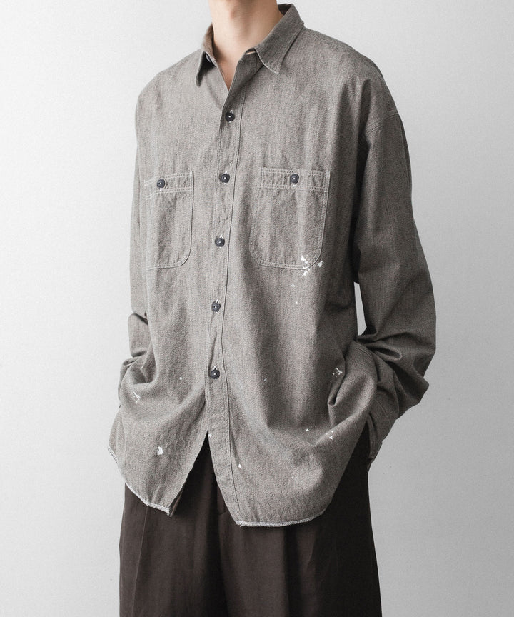 INTÉRIM - インテリムのMILK PAINT VINTAGE WASH BLACK SHUTTLE CHAMBRAY HYPER BIG US NAVY WORK SHIRT TYPE2のGRAY公式通販サイトsession福岡セレクトショップ