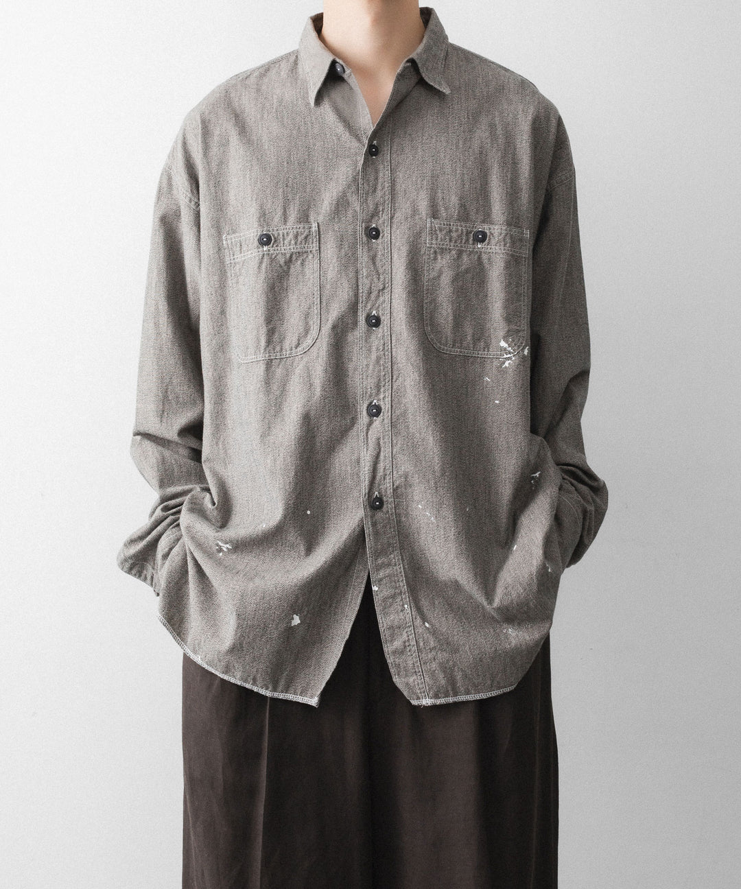 INTÉRIM - インテリムのMILK PAINT VINTAGE WASH BLACK SHUTTLE CHAMBRAY HYPER BIG US NAVY WORK SHIRT TYPE2のGRAY公式通販サイトsession福岡セレクトショップ