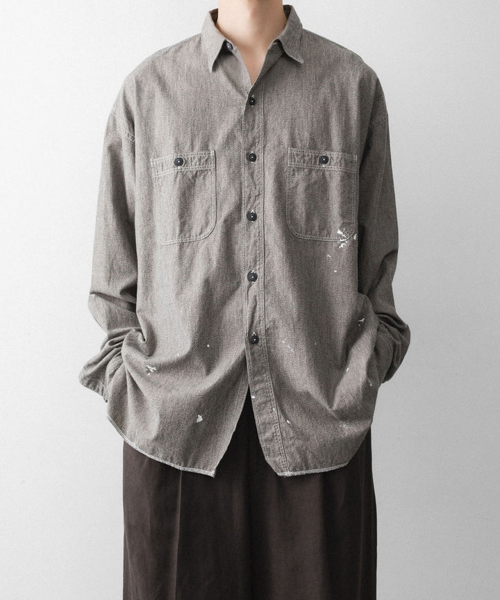 INTÉRIM - インテリムのMILK PAINT VINTAGE WASH BLACK SHUTTLE CHAMBRAY HYPER BIG US NAVY WORK SHIRT TYPE2のGRAY公式通販サイトsession福岡セレクトショップ