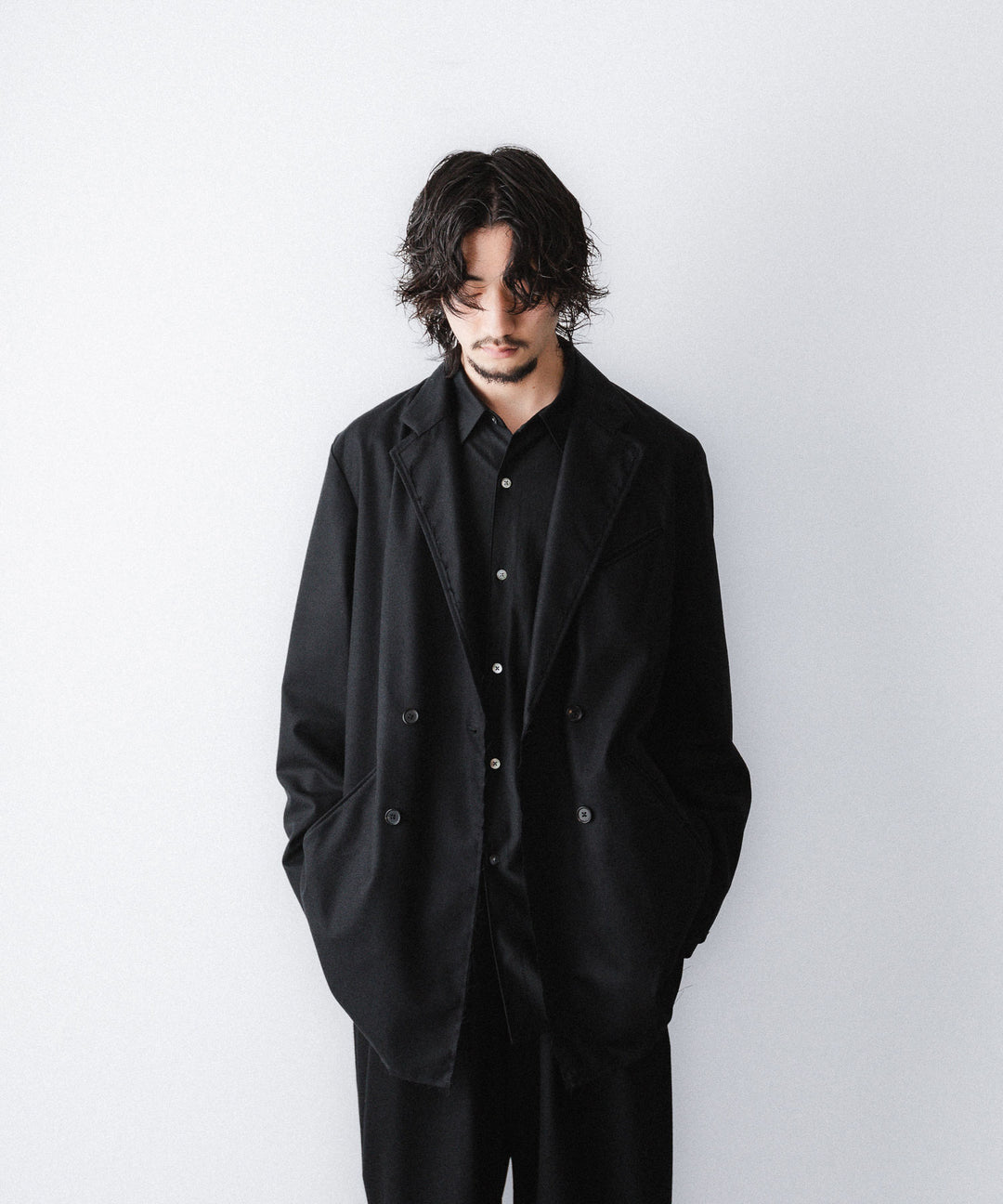 【ANTHEM A】WOOL CASHMERE POPLIN MELTON JACKET - BLACK