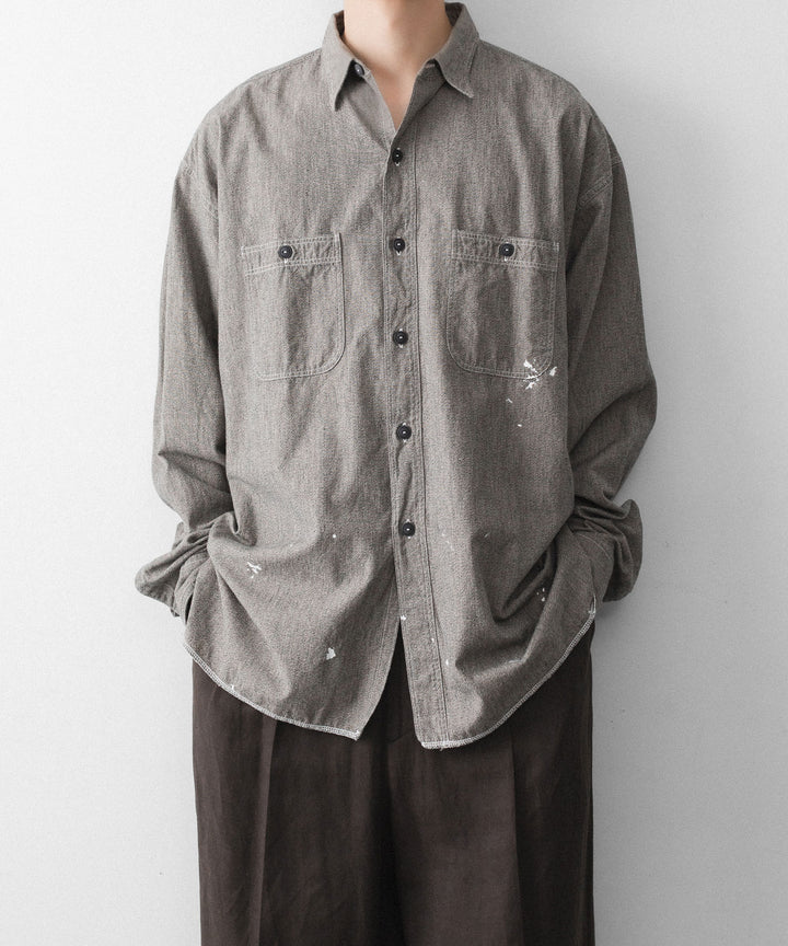 INTÉRIM - インテリムのMILK PAINT VINTAGE WASH BLACK SHUTTLE CHAMBRAY HYPER BIG US NAVY WORK SHIRT TYPE2のGRAY公式通販サイトsession福岡セレクトショップ