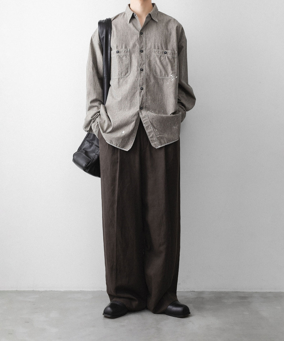 INTÉRIM - インテリムのMILK PAINT VINTAGE WASH BLACK SHUTTLE CHAMBRAY HYPER BIG US NAVY WORK SHIRT TYPE2のGRAY公式通販サイトsession福岡セレクトショップ