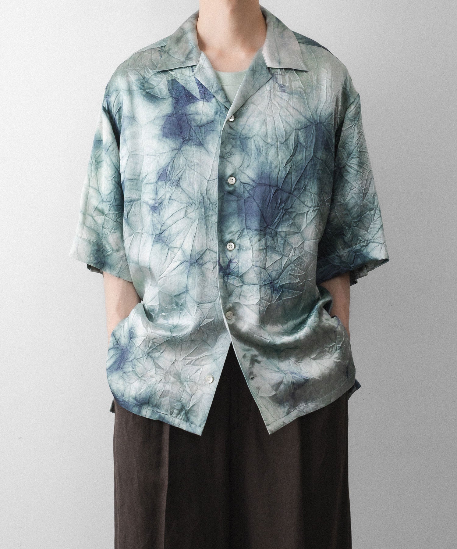 UJOH】SLIT SLEEVE OPEN COLLAR SHIRT - LIGHT GRAY | 公式通販サイト