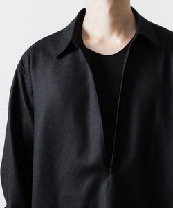 ssstein / シュタイン】WOOL FLANNEL OVERSIZED SKIPPER SHIRT - BLACK