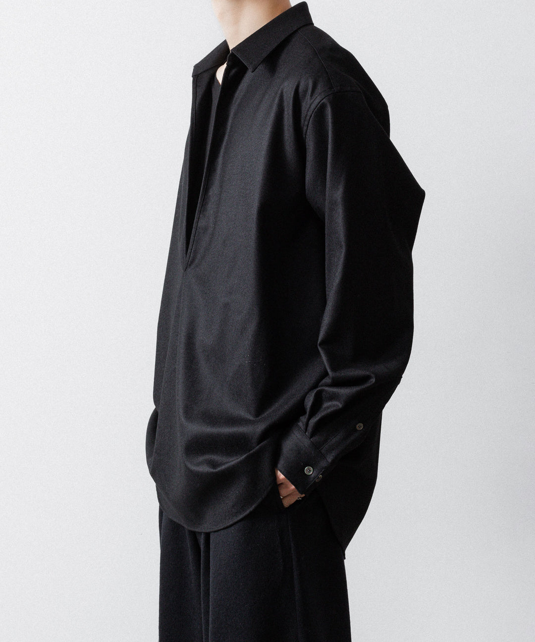 ssstein(シュタイン)のWOOL FLANNEL OVERSIZED SKIPPER SHIRT - BLACKの公式通販サイトsession福岡セレクトショップ