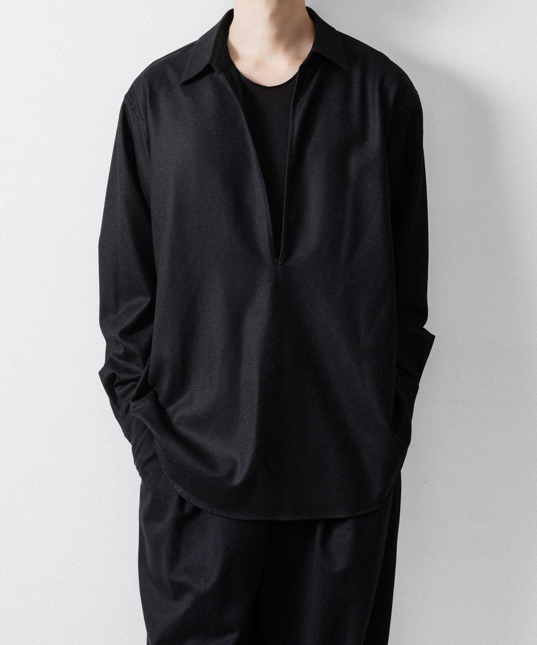 ssstein(シュタイン)のWOOL FLANNEL OVERSIZED SKIPPER SHIRT - BLACKの公式通販サイトsession福岡セレクトショップ
