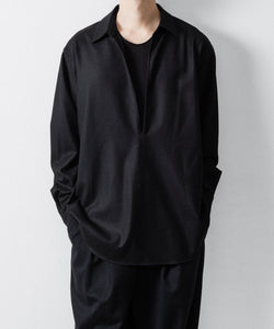 ssstein / シュタイン】WOOL FLANNEL OVERSIZED SKIPPER SHIRT - BLACK