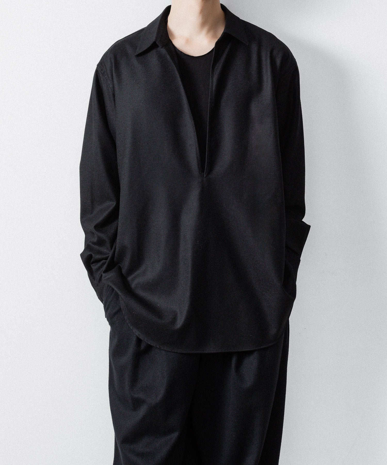 ssstein / シュタイン】WOOL FLANNEL OVERSIZED SKIPPER SHIRT - BLACK