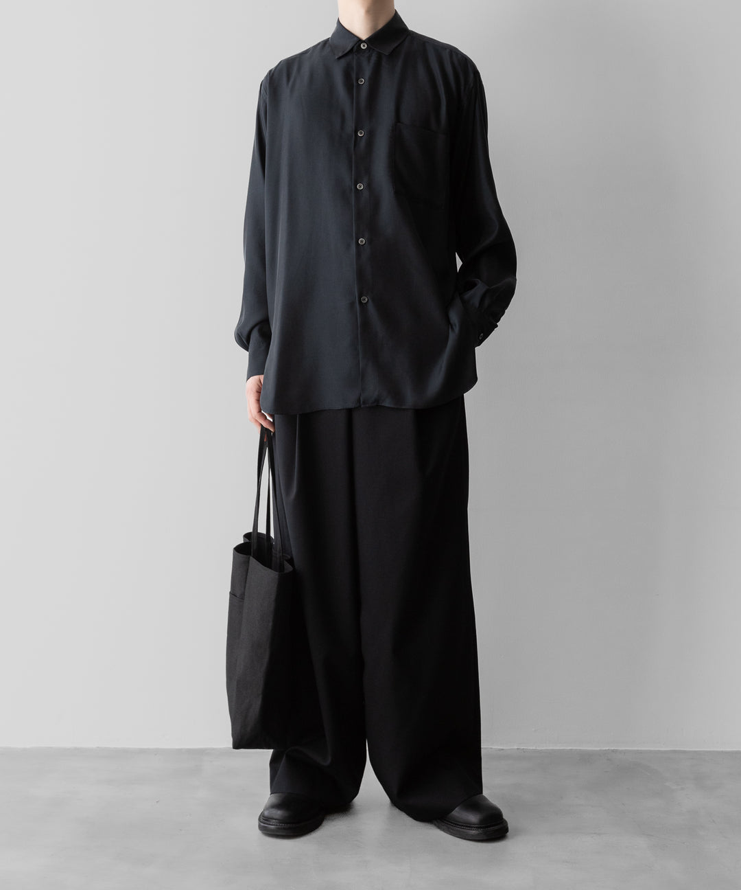 【ssstein】CUPRO TWILL OVERSIZED LS SHIRT - BLACK