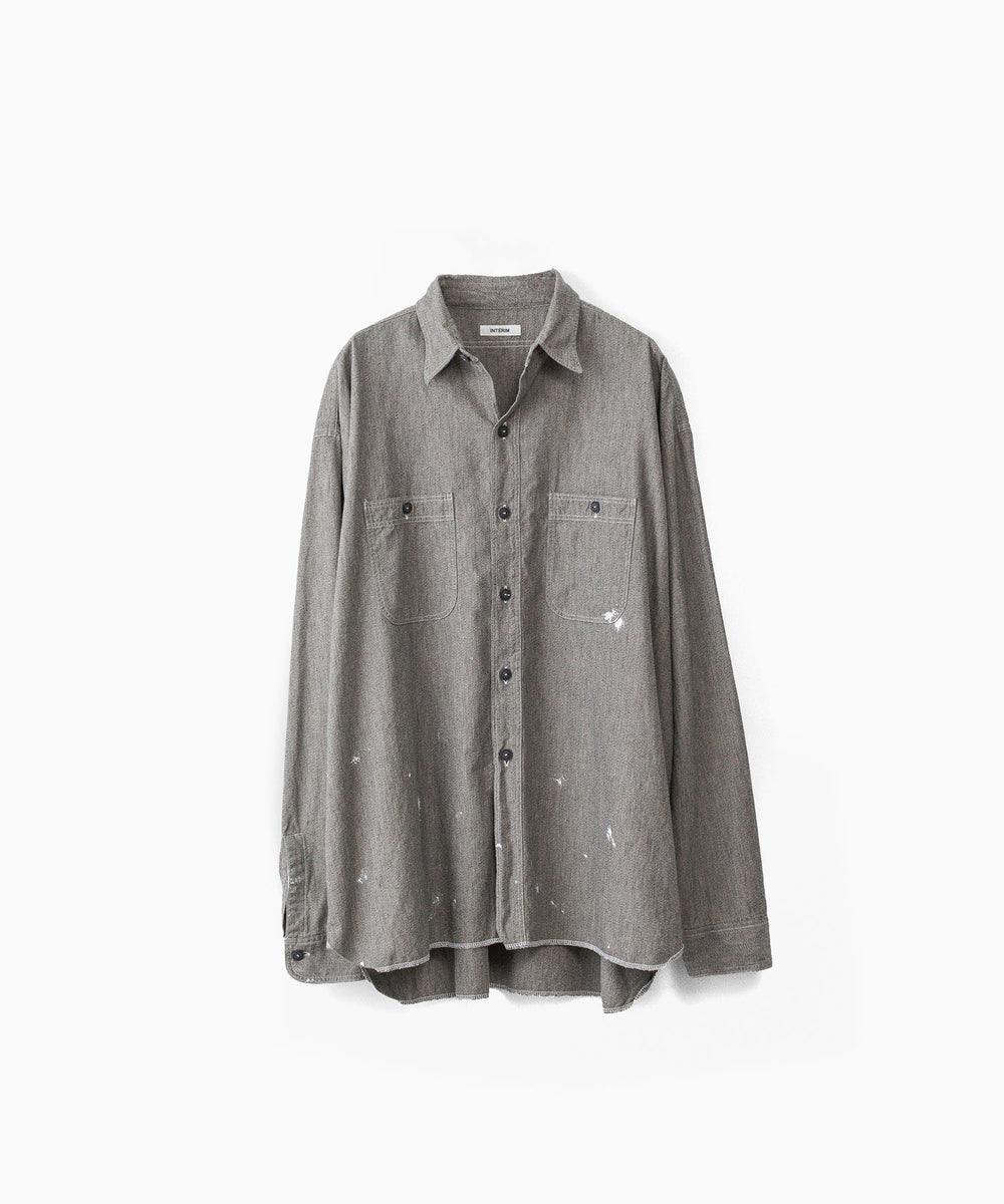 INTÉRIM - インテリムのMILK PAINT VINTAGE WASH BLACK SHUTTLE CHAMBRAY HYPER BIG US NAVY WORK SHIRT TYPE2のGRAY公式通販サイトsession福岡セレクトショップ