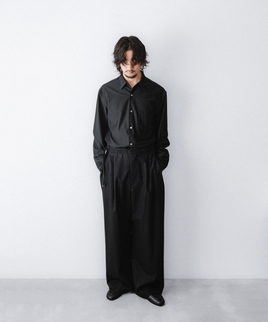 【ANTHEM A】WOOL CASHMERE POPLIN MELTON NO-BRAINER PANTS - BLACK