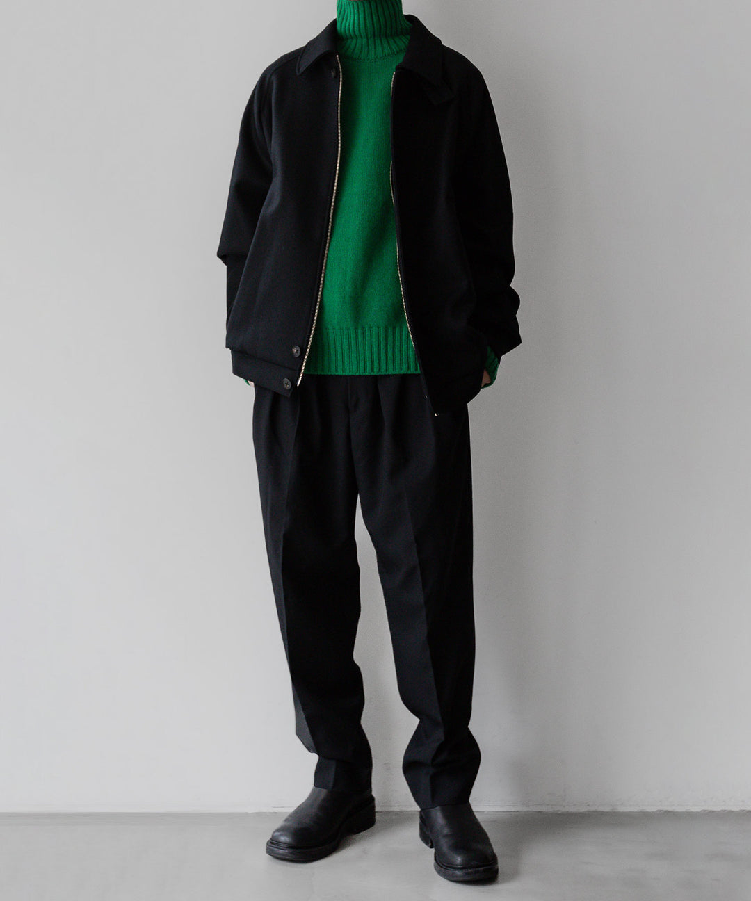 stein(シュタイン)の23AWコレクションOVERSIZED MELTON HARRINGTON ZIP JACKETのBLACK