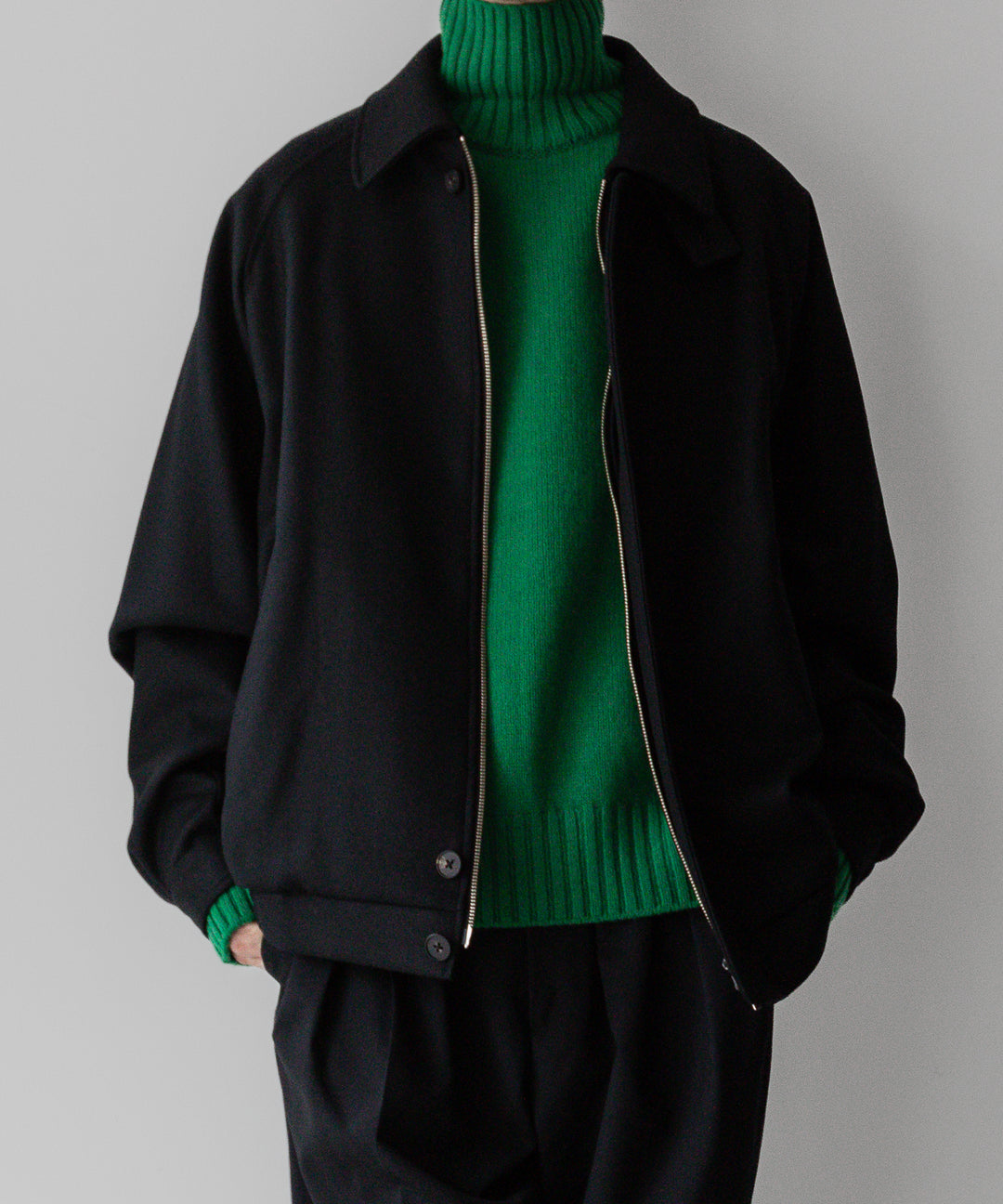 stein(シュタイン)の23AWコレクションOVERSIZED MELTON HARRINGTON ZIP JACKETのBLACK