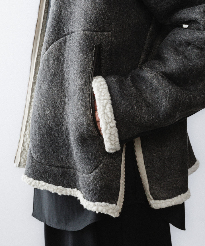 【ANTHEM A】CRACK WOOL BOA BOMBER JACKET - CARBON
