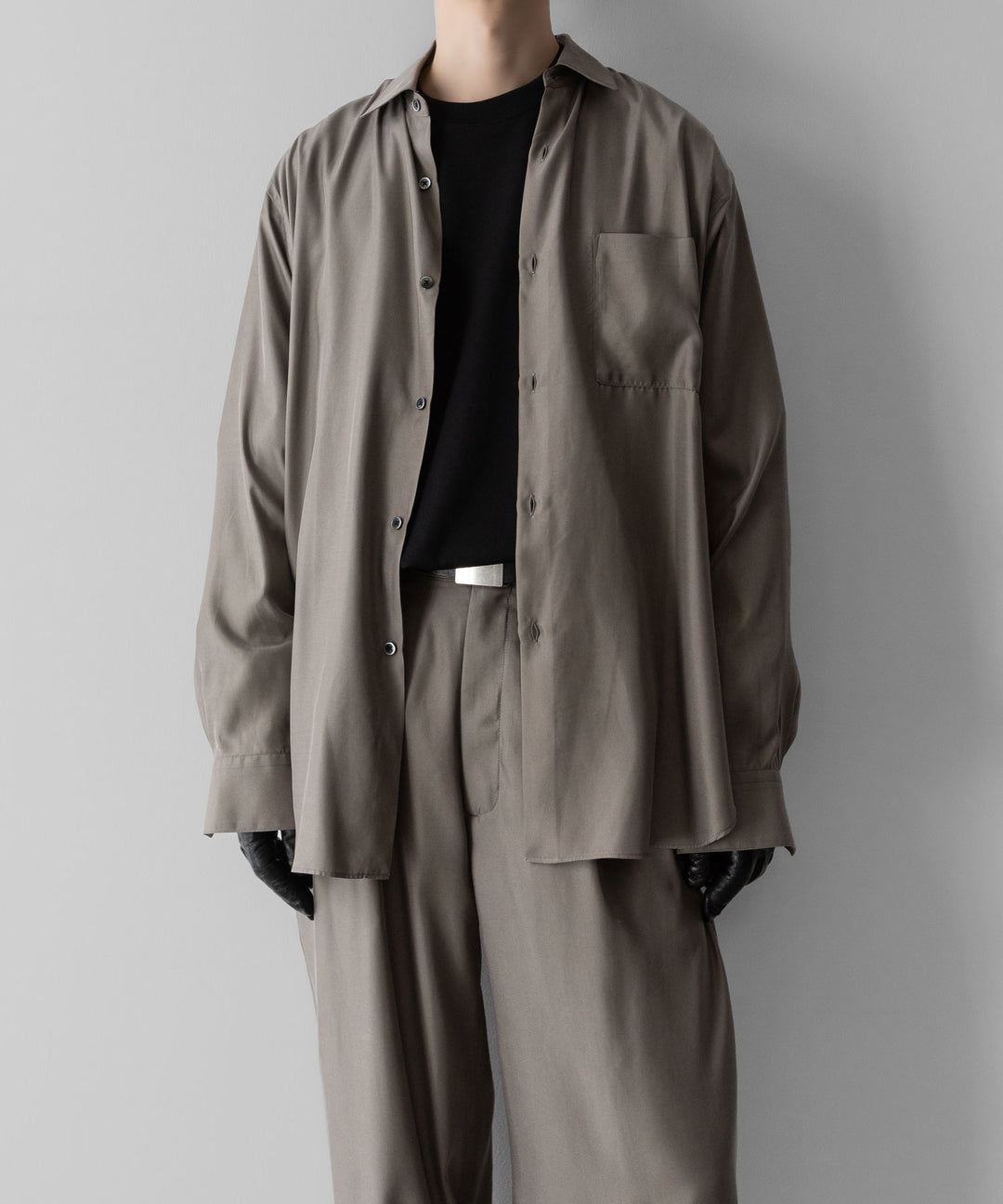 【ssstein】CUPRO TWILL OVERSIZED LS SHIRT - TAUPE