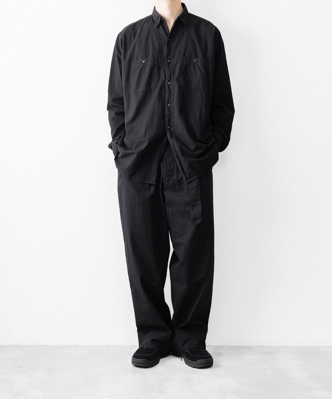 INTÉRIM インテリムのBLACK SURFAR GARMENT DYE BELTED FRENCH ARMY MIL BAGGY TROUSERのBLACK公式通販サイトsession福岡セレクトショップ