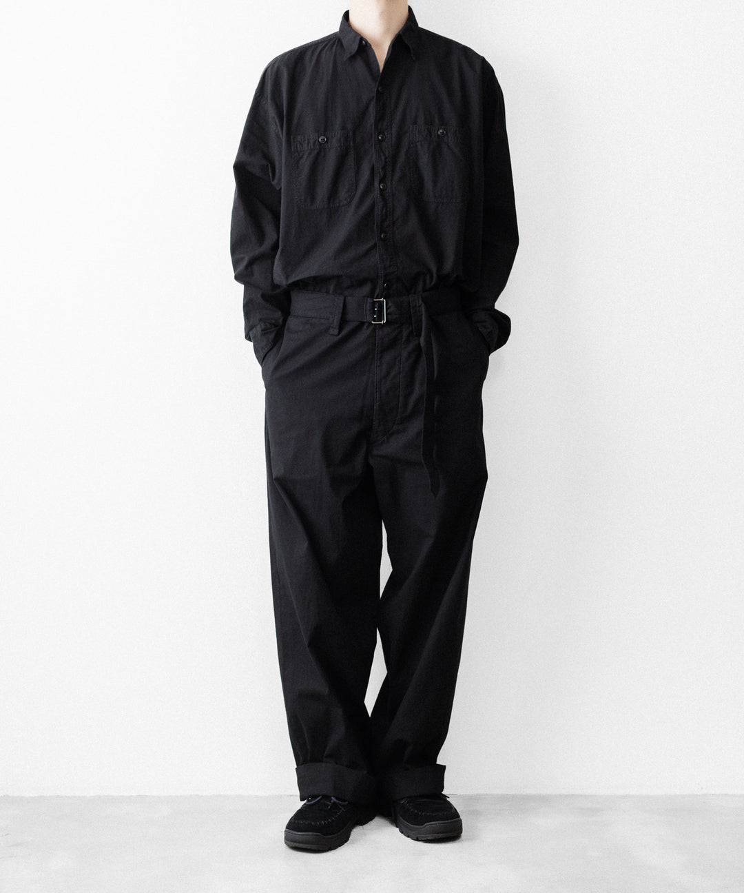 INTÉRIM インテリムのBLACK SURFAR GARMENT DYE BELTED FRENCH ARMY MIL BAGGY TROUSERのBLACK公式通販サイトsession福岡セレクトショップ