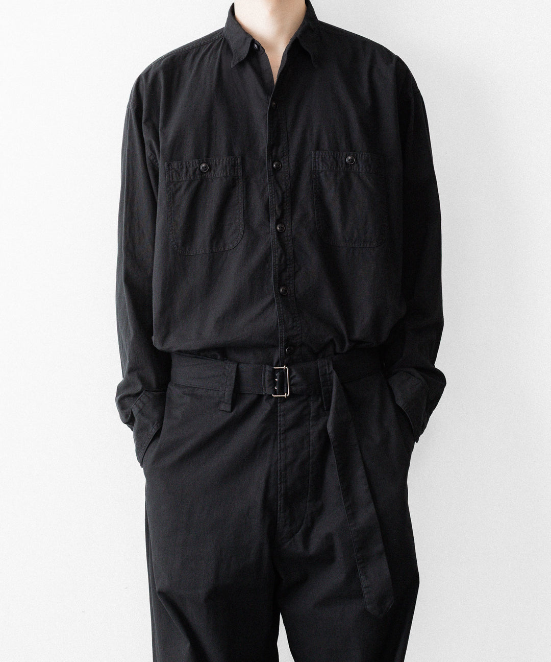INTÉRIM インテリムのBLACK SURFAR GARMENT DYE BELTED FRENCH ARMY MIL BAGGY TROUSERのBLACK公式通販サイトsession福岡セレクトショップ