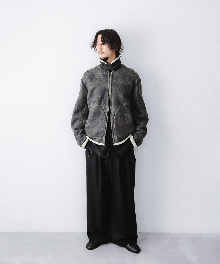 【ANTHEM A】CRACK WOOL BOA BOMBER JACKET - CARBON