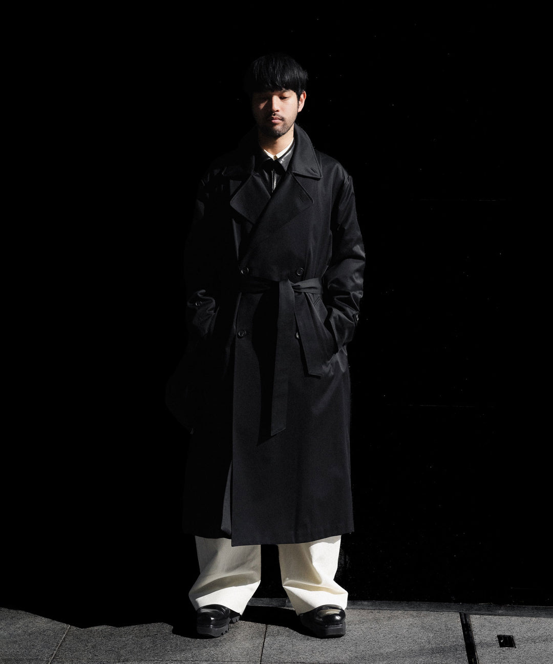 ssstein(シュタイン)のCOTTON SATIN OVERSIZED DOUBLE BREASTED COAT - BLACKの公式通販サイトsession福岡セレクトショップ