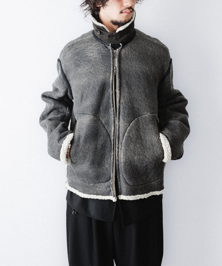 【ANTHEM A】CRACK WOOL BOA BOMBER JACKET - CARBON