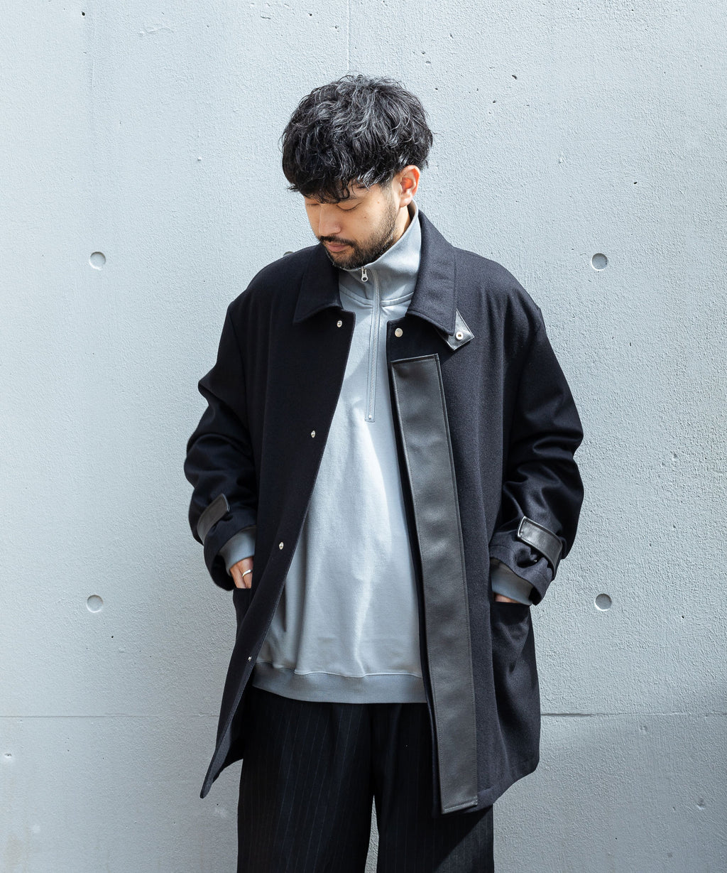 stein / シュタイン】LEATHER FLY FRONT LONG JACKET - DARK NAVY