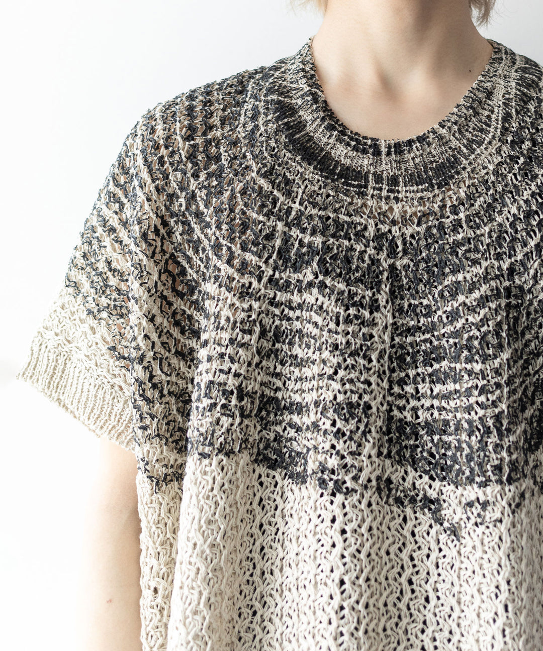 【Khéiki】ケイキのサマーニット PRINTED PANEL SWEATER - L.GRAY