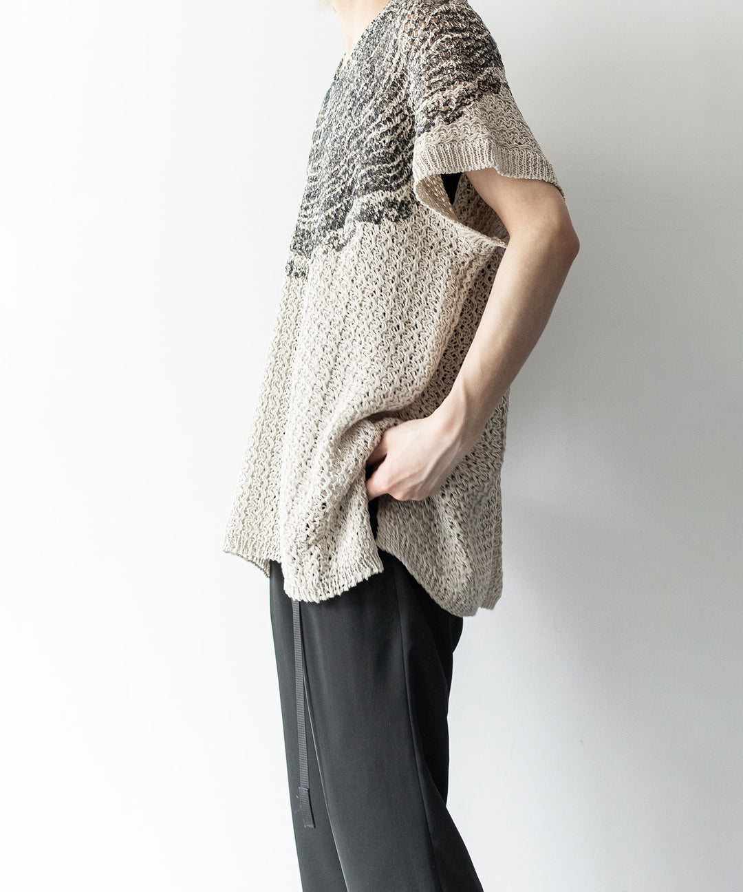 【Khéiki】ケイキのサマーニット PRINTED PANEL SWEATER - L.GRAY