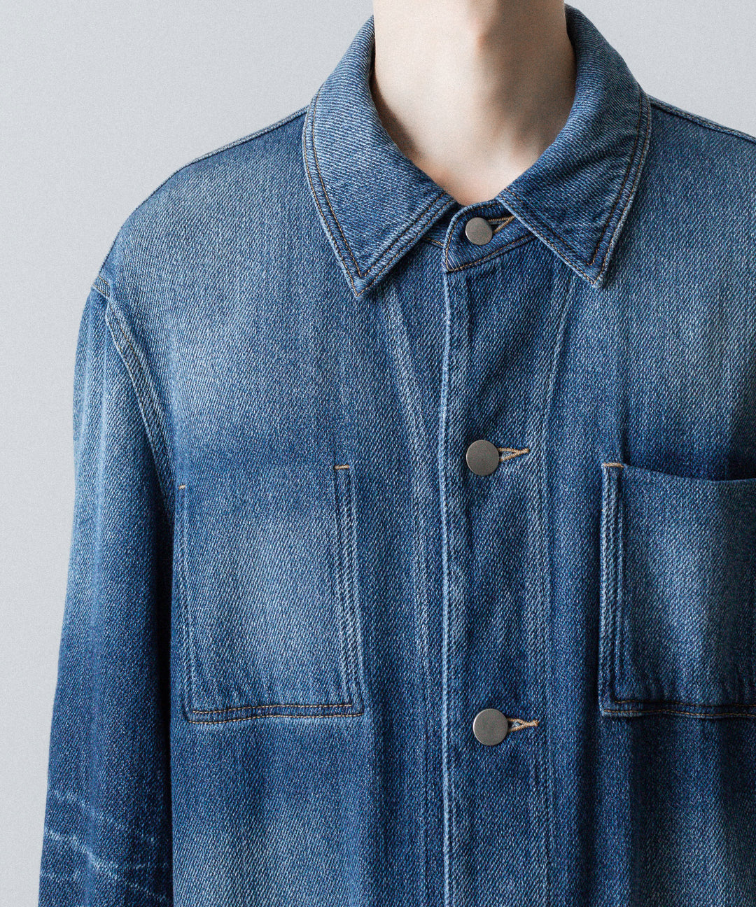 VEIN ヴェインのSATIN DENIM COVERALLS JKT - NAVYの公式通販サイトsession福岡セレクトショップ