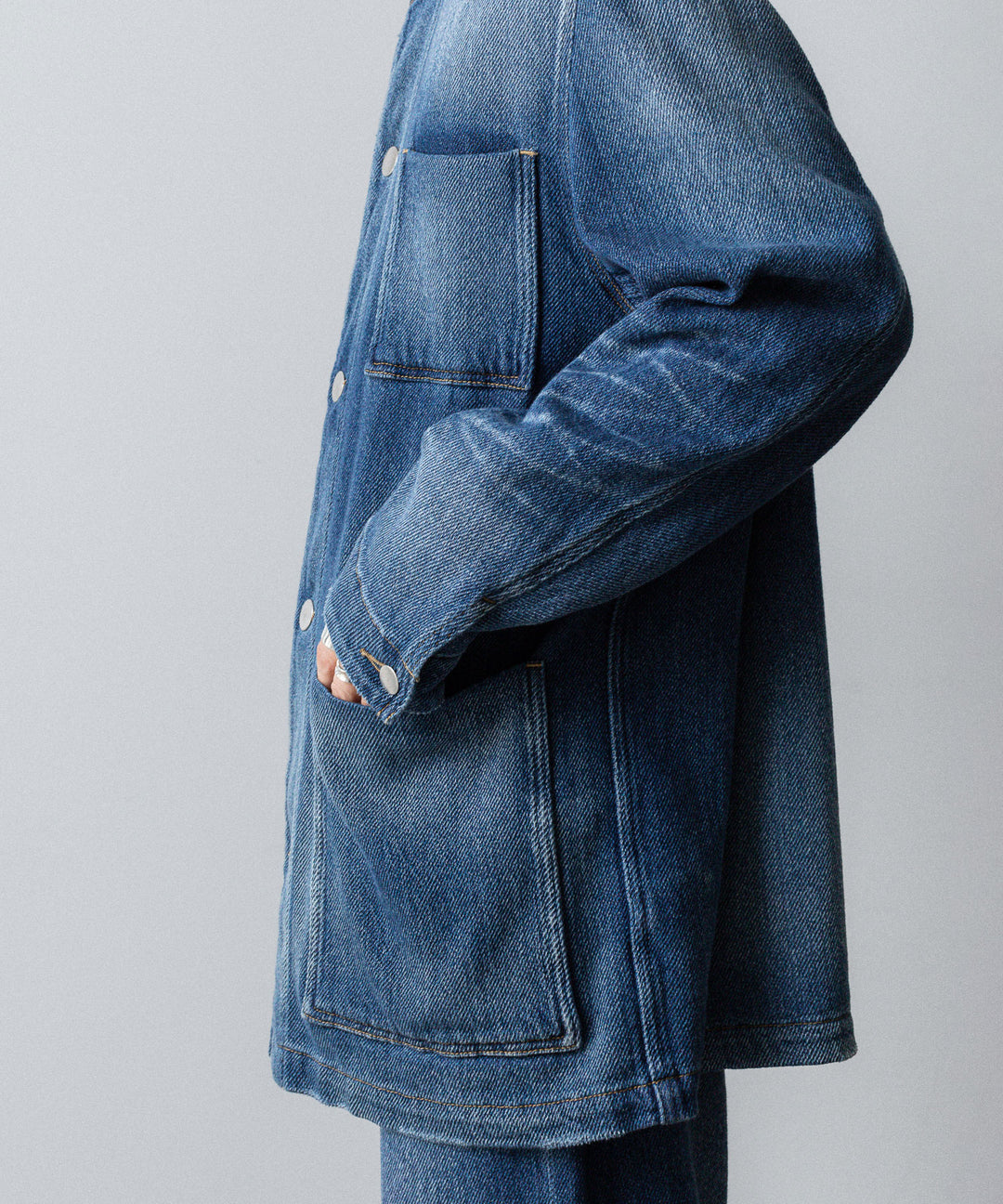 VEIN ヴェインのSATIN DENIM COVERALLS JKT - NAVYの公式通販サイトsession福岡セレクトショップ