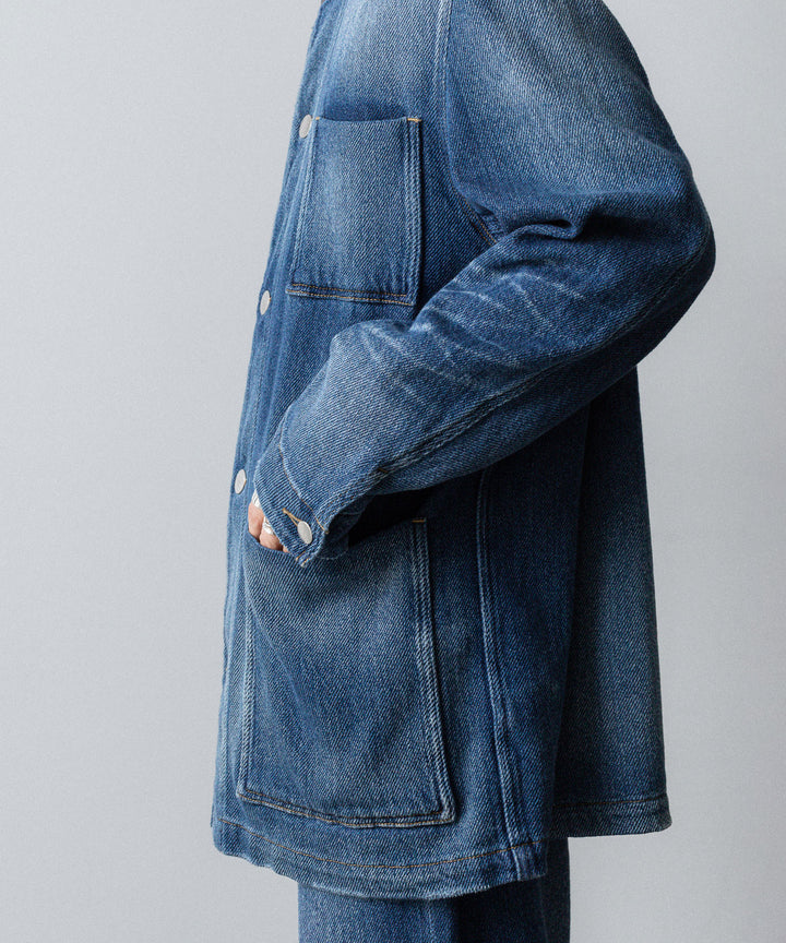 VEIN ヴェインのSATIN DENIM COVERALLS JKT - NAVYの公式通販サイトsession福岡セレクトショップ
