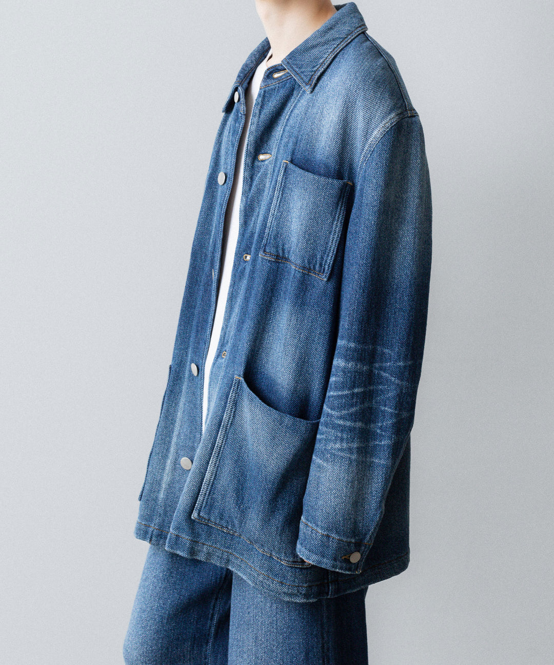 VEIN ヴェインのSATIN DENIM COVERALLS JKT - NAVYの公式通販サイトsession福岡セレクトショップ