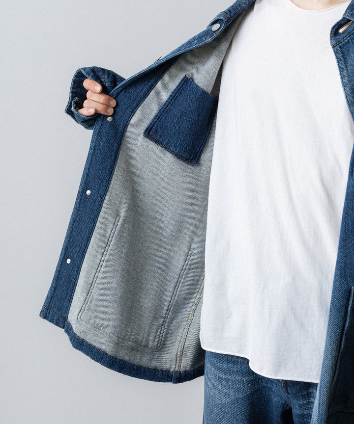 VEIN ヴェインのSATIN DENIM COVERALLS JKT - NAVYの公式通販サイトsession福岡セレクトショップ