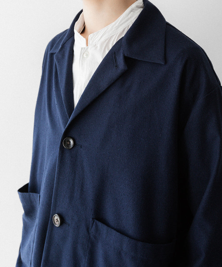 INTÉRIM - インテリムのSILK NOIL OPEN COLLAR OVER SHIRT JACKETのDEEP BLUE公式通販サイトsession福岡セレクトショップ