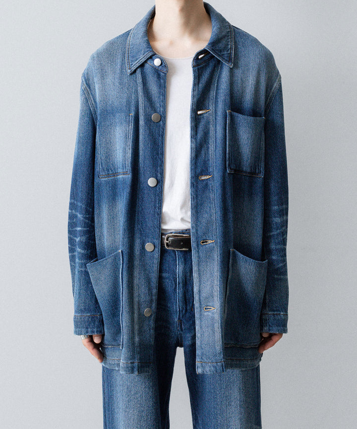 VEIN ヴェインのSATIN DENIM COVERALLS JKT - NAVYの公式通販サイトsession福岡セレクトショップ