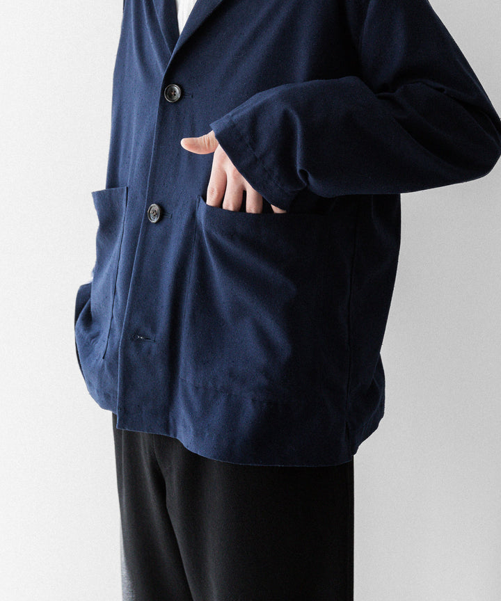 INTÉRIM - インテリムのSILK NOIL OPEN COLLAR OVER SHIRT JACKETのDEEP BLUE公式通販サイトsession福岡セレクトショップ
