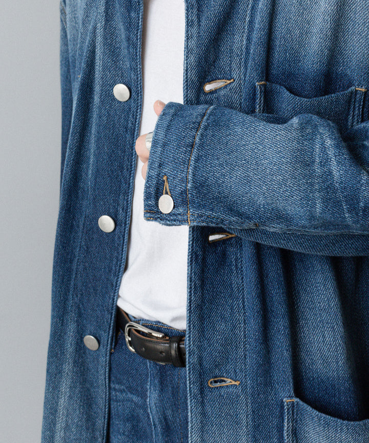 VEIN ヴェインのSATIN DENIM COVERALLS JKT - NAVYの公式通販サイトsession福岡セレクトショップ
