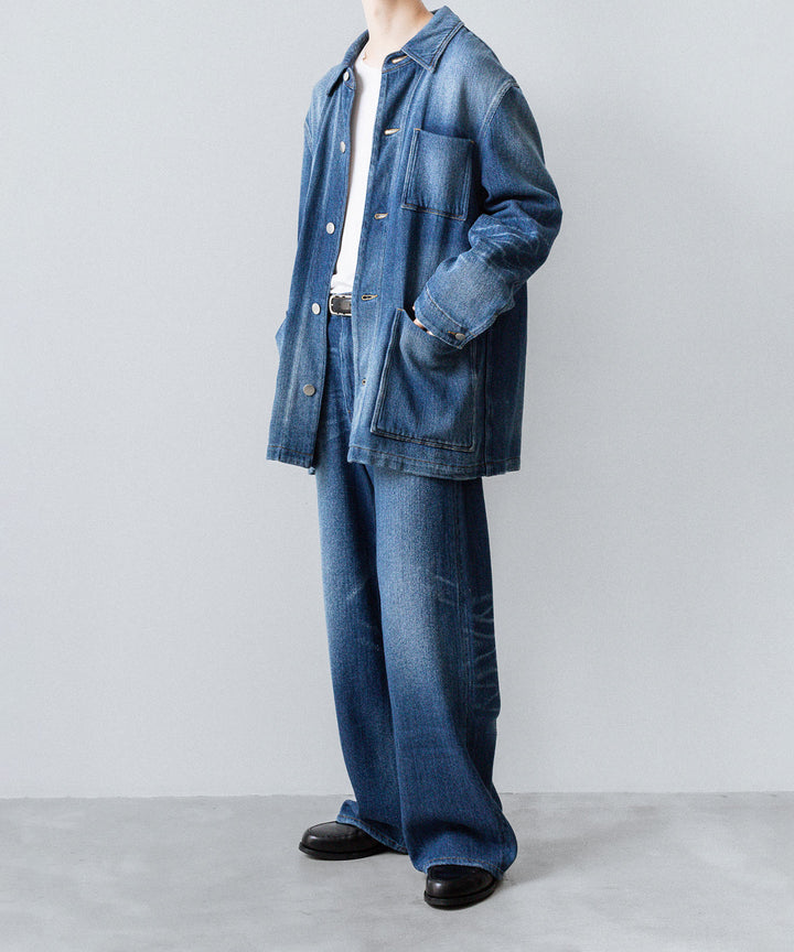 VEIN ヴェインのSATIN DENIM COVERALLS JKT - NAVYの公式通販サイトsession福岡セレクトショップ