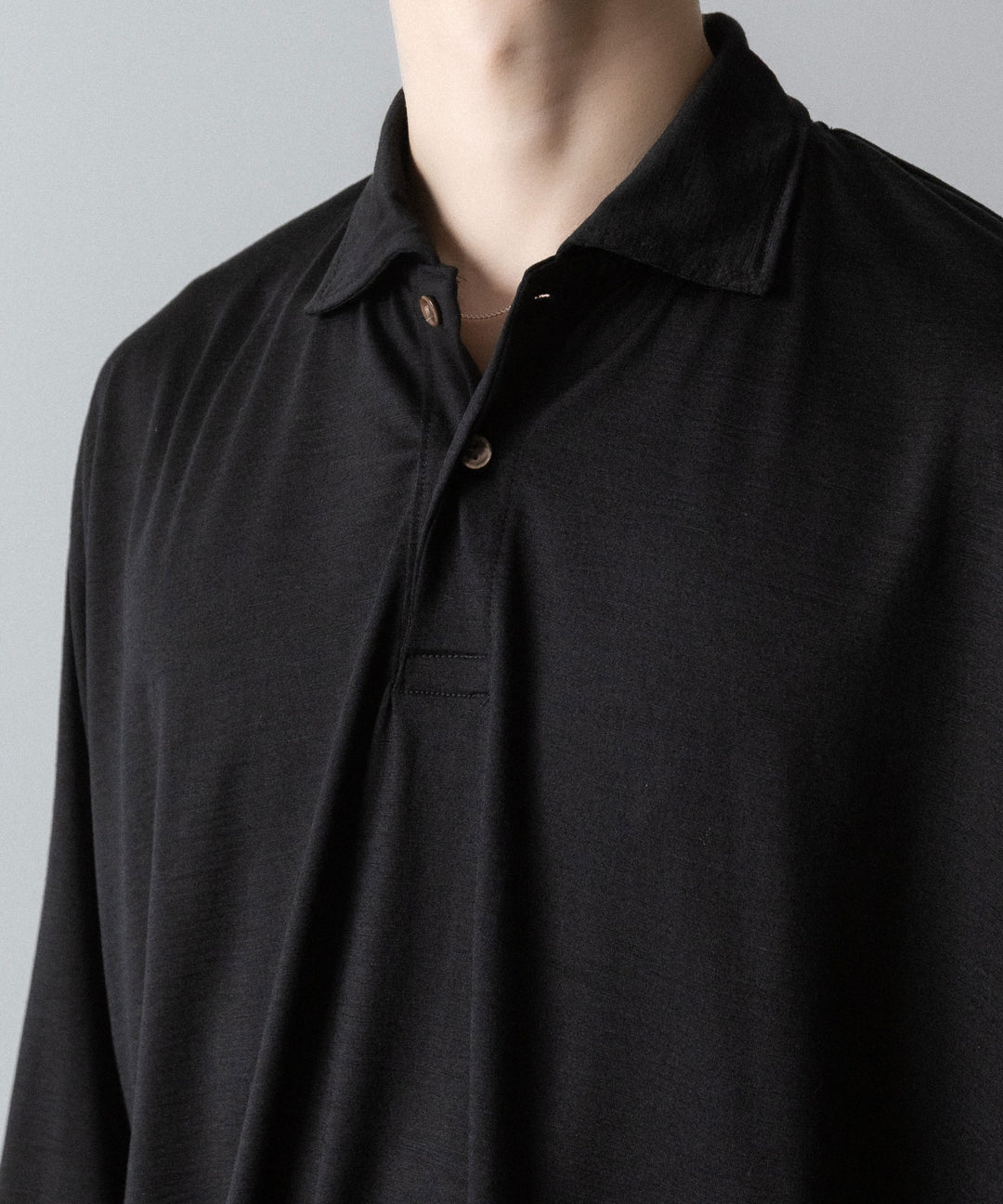 INTÉRIM(インテリム)のHYPER BIG EXTRA FINE MERINO WOOL JERSEY LONG POLO SHIRT - BLACKの公式通販サイトsession福岡セレクトショップ