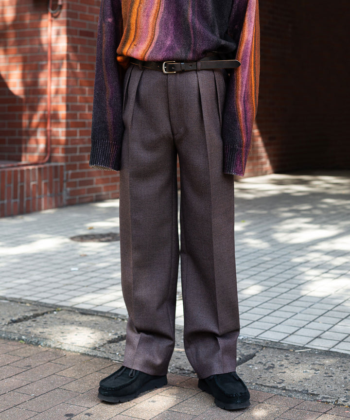 INTÉRIM インテリム LIMITED BASKET WEAVE 2-TUCK STRAIGHT SLACKS - BROWN sessionセッション福岡セレクトショップ 公式通販サイト