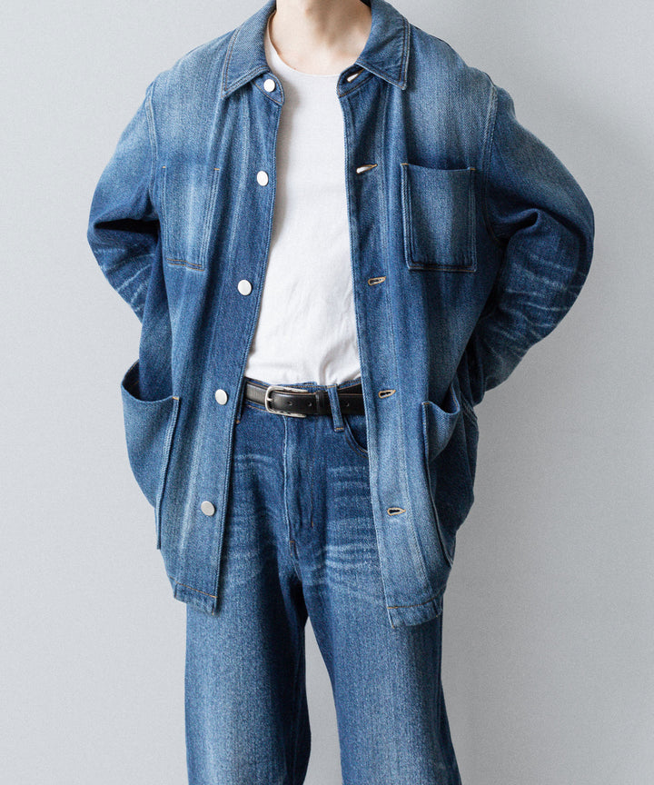VEIN ヴェインのSATIN DENIM COVERALLS JKT - NAVYの公式通販サイトsession福岡セレクトショップ